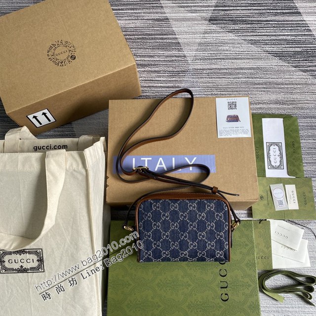 Gucci2021新顏色女包 古馳牛仔布單肩斜挎女包 Gucci丹寧系列相機包 517350牛仔  ydg3196